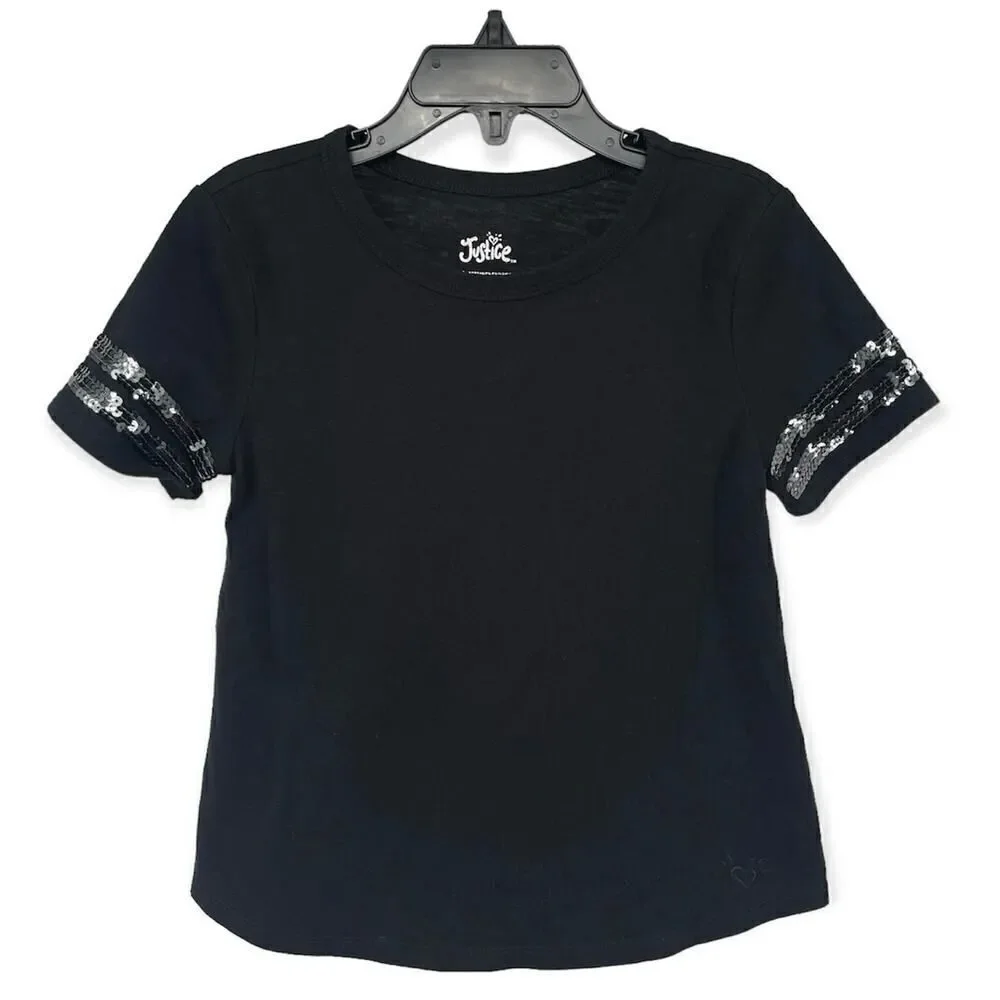 Justice Girls Black Sequin Embellished Short Sleeve Tee Size 6